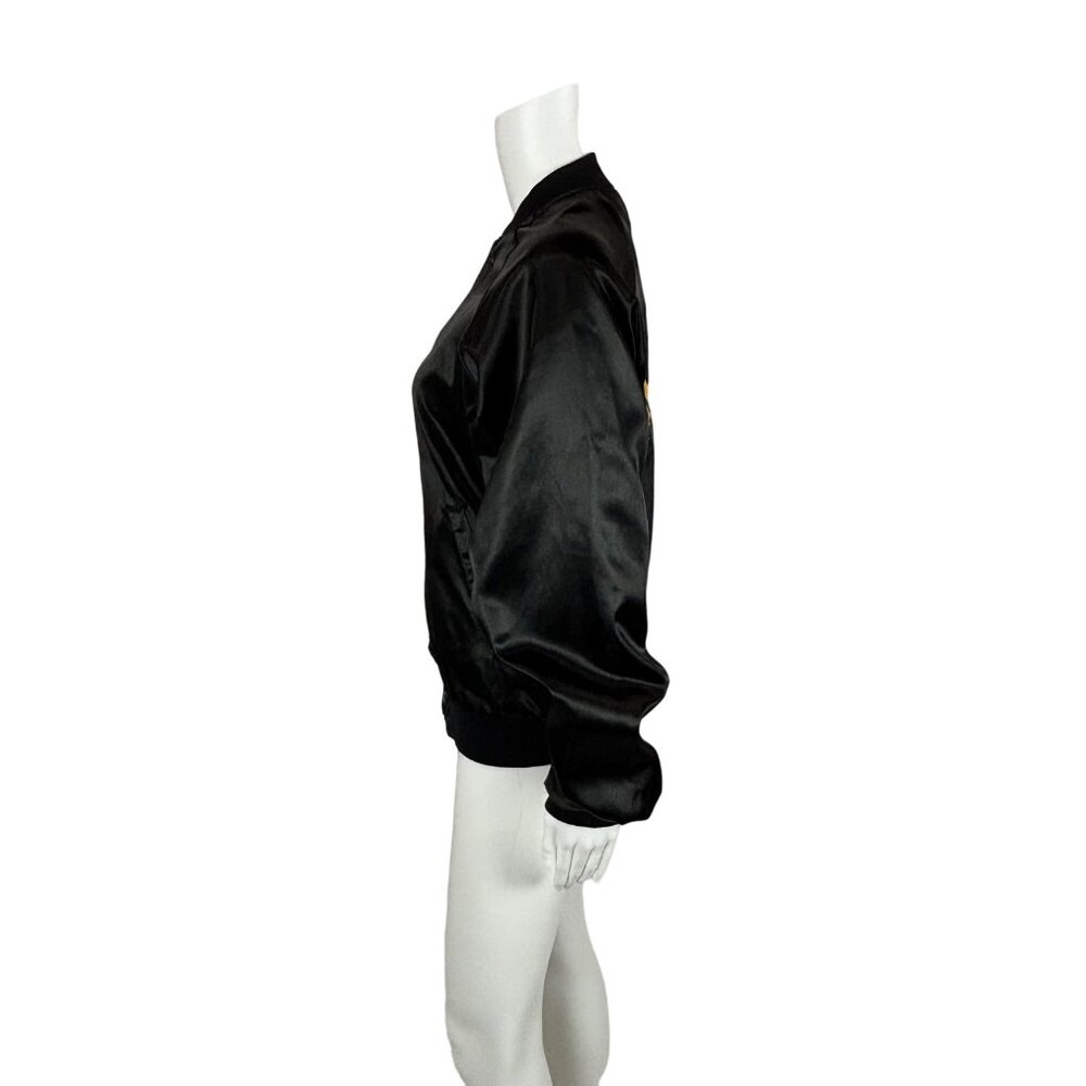 Vintage 80s Satin Bomber Women's Small Grandma VI Lettered Black Button Up Jacke - Picture 8 of 11